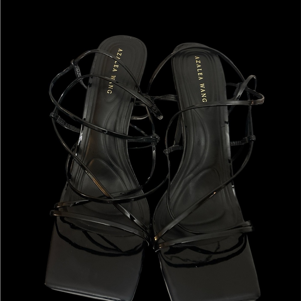 Black Strappy Block Heels with Square Toe